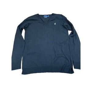 Polo Ralph Lauren V-neck Sweater 100% Pima Cotton Mens Small Black white horse